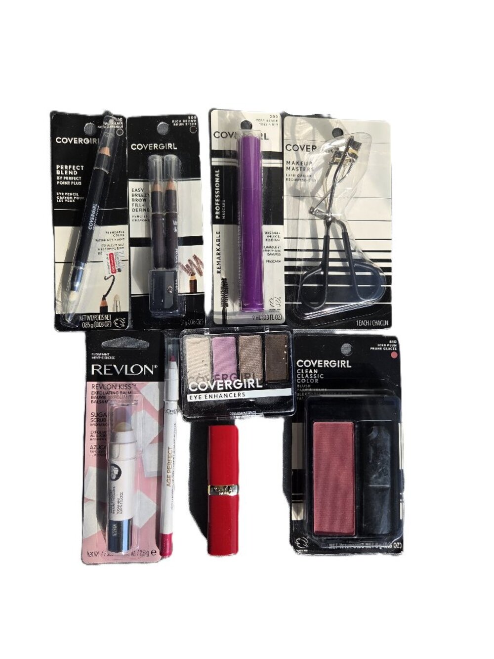 9pc NEW Makeup Lot EYES LIPS FACE Covergirl L'Oreal Revlon + Sephora Bag!
